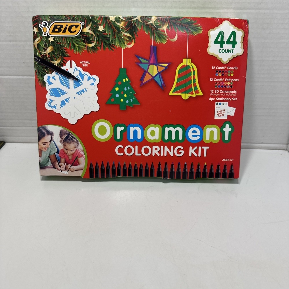 BIC Ornament Coloring Kit,‎ 44 Count,12 Pencils,12 Felt Pens,12 3D Ornaments +